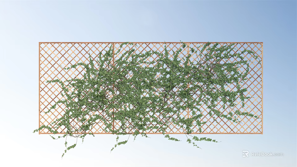 Lush Green Plant Wall with Orange Lattice and Dense Climbing Vines in Garden 3d model 