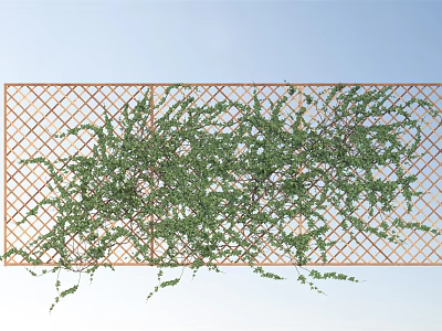 Lush Green Plant Wall with Orange Lattice and Dense Climbing Vines in Garden 3d model