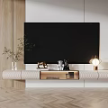 Modern Minimalist Wall-Mounted Light Wood TV Stand With Decorative Statues Vase And Lamp