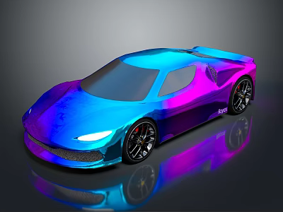 Modern Iridescent Sports Car With Sleek Aerodynamic Design Blue Purple Gradient Finish Sporty Black Wheels 3d model