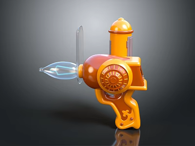 Orange And Brown Toy Gun Design With Transparent Barrel Circular Dial And Yellow Top 3d model
