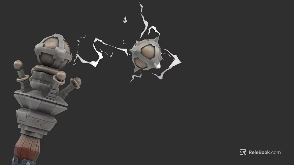 Mechanical Weapon With Cracked Spheres And Launching Device On Black Background 3d model