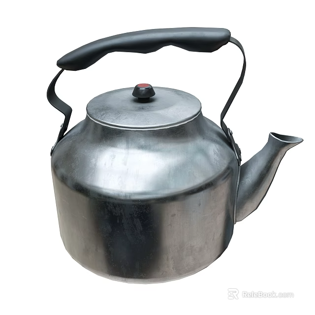 Stainless Steel Kettle With Black Handle And Red Button On Lid For Kitchen Use 3d model 