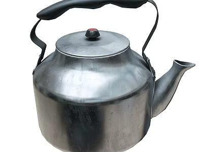Stainless Steel Kettle With Black Handle And Red Button On Lid For Kitchen Use 3d model
