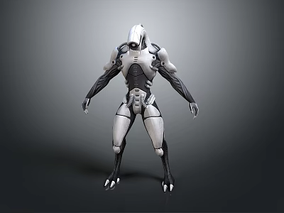 Sci Fi Character Creature With Mechanical Armor Clawed Feet And Futuristic White Black Design 3d model