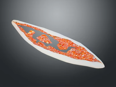 Long Shaped Pizza With Red Tomato Sauce Melted Cheese And Toppings On White Plate 3d model