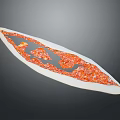 Long Shaped Pizza With Red Tomato Sauce Melted Cheese And Toppings On White Plate