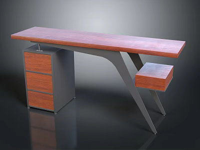 Modern Wooden Desk with Metal Legs Drawer Cabinet and Small Shelf 3d model