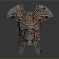Ancient Armor With Intricate Carvings And Red Accents Historical Design