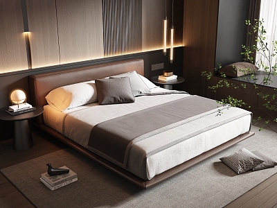 Minotti Bedroom Leather Double Bed Fabric Double Bed Small Chandelier Dark Italian Style Light Luxury model