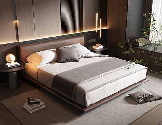 Minotti Bedroom Leather Double Bed Fabric Double Bed Small Chandelier Dark Italian Style Light Luxury 3d model