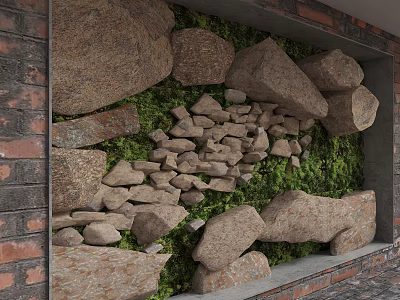 Natural Decorative Background Wall Design With Stones And Green Moss Coverage 3d model