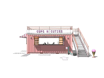 Pink Container Shop Cups N Cuties With Staircase And Ice Cream Cone Design 3d model
