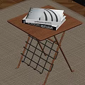 Modern Wooden Folding Table With Metal Frame And Books On Living Room Carpet