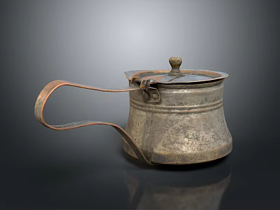 Vintage Metal Container With Lid And Curved Handle For Daily Living Use 3d model