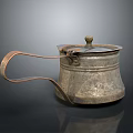 Vintage Metal Container With Lid And Curved Handle For Daily Living Use