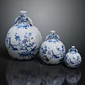 Furniture Decorative Blue And White Porcelain Vases With Bird Bamboo Patterns Different Sizes