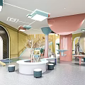 Colorful Kindergarten Interior With Playground Slides Round Seating And Bright Lighting