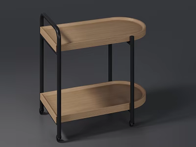 Two Tier Wooden Shelf With Black Metal Frame Modern Minimalist Design 3d model