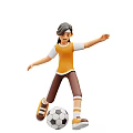 Woman In Yellow Top And Brown Pants Playing Soccer With Active Stance