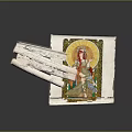 Artistic Scroll Painting Featuring Female Figure With Halo And Unfolded Sketches