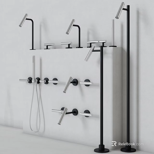 Modern Bathroom Faucets With Various Handles And Shower Components 3d model