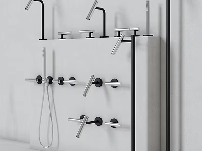 Modern Bathroom Faucets With Various Handles And Shower Components 3d model