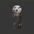 White And Red Mechanical Game Movie Character With Tentacle Limbs And Geometric Head