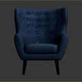 Modern Blue Single Sofa with Tufted Wingback and Fabric Upholstery and Dark Wooden Legs