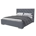 Modern Double Bed With Upholstered Headboard Diamond Stitching Bed Frame And Pillows 3d model