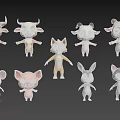 Colorful 3D Cute Cartoon Animal Characters With Cow Sheep Dog Rabbit And Cat