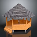 Modern Wooden Gazebo With Conical Tile Roof Platform And Person Standing Inside