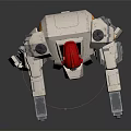 Standing Robot Character Featuring Red Head Gray Body Blue Black Details Mechanical Arms Legs