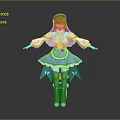 Fantasy Game Character Wearing Blue Skirt White Top Brown Hair Bow And Open Arms