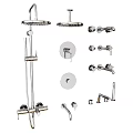 Complete Shower System With Rainfall Head Handheld Sprayer Control Knobs And Mounting Rod 3d model
