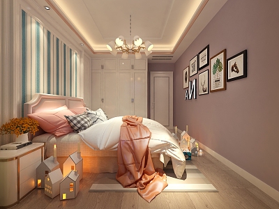 Jane European style daughter room bed hanging lamp hanging painting decoration 3d model