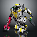 Robotic Character With Biomechanical Features Yellow White Armor And Red Claw Tools 3d model