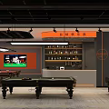 Modern Billiard Room Interior With Pool Tables Pendant Lights Wall Art And Leather Sofas 3d model