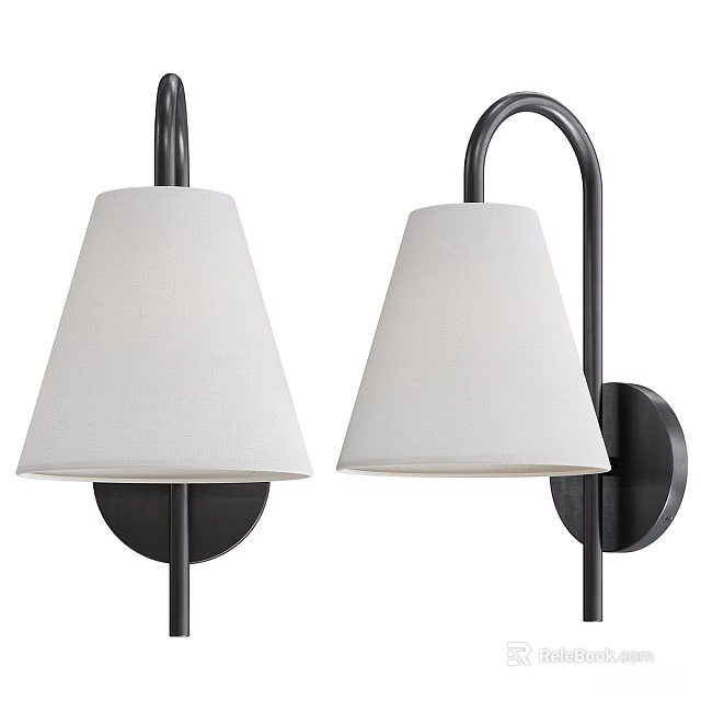 Pair of Modern Wall Lamps With Black Metal Frame And White Fabric Shades 3d model 
