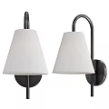 Pair of Modern Wall Lamps With Black Metal Frame And White Fabric Shades