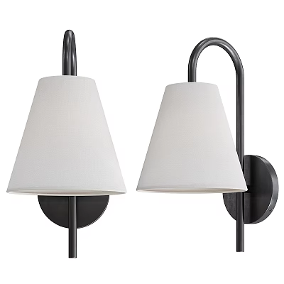 Pair of Modern Wall Lamps With Black Metal Frame And White Fabric Shades 3d model