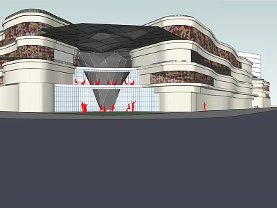 Modern Commercial Complex With Contemporary Architectural Design Glass Facade And Unique Roof Structure 3d model