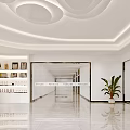 Modern Reception Desk Interior With TERRAVAKE Logo Circular Ceiling Lights And Marble Floor