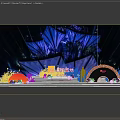 CR LAND Stage Photo Check In Spot With Blue Geometric Structure And Lighting Effects