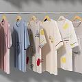 Clothes Hanging on Hangers with Various Styles and Colors in Two Rows Against Gray Background
