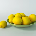 Fresh Juicy Lemons in Green Plate with Single Lemon Beside on White Surface