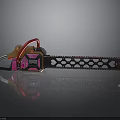 Futuristic Chainsaw Weapon with Pink Orange Accents and Honeycomb Chain Design