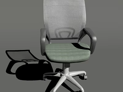 Ergonomic Office Chair With Mesh Backrest Green Fabric Seat Gray Armrests And White Base 3d model