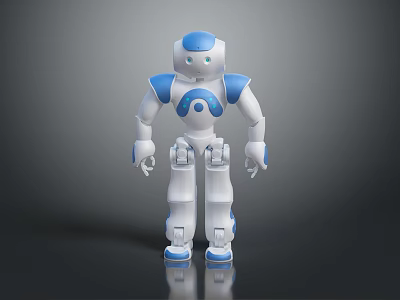 Blue And White Humanoid Robot Character For Game Anime With Futuristic Standing Design 3d model