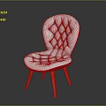 White Upholstered Chair With Diamond Tufted Design And Stylish Red Legs